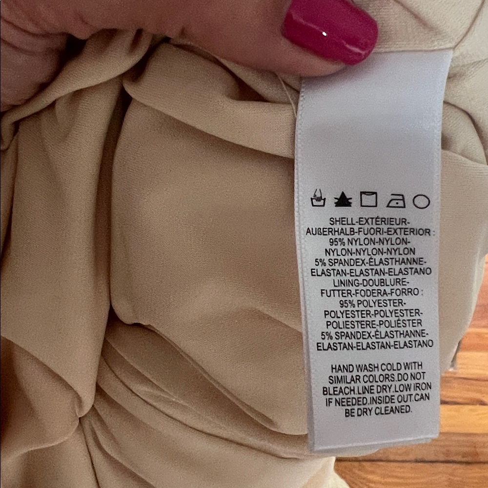 NWT Dress the Population Cream Ruched Bodycon Midi Dress - Size L Flawed Gem - Picture 15 of 15
